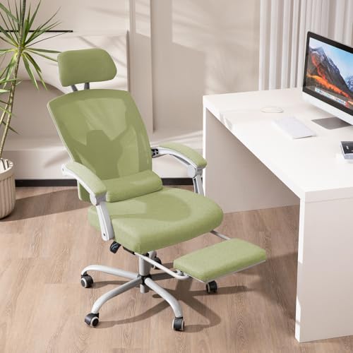 Sweetcrispy Office Computer Desk Chair, Ergonomic High-Back Mesh Rolling Work Swivel Chairs with Wheels, Comfortable Lumbar Support, Comfy Arms for Home, Bedroom, Study, Student, Green - color: Green