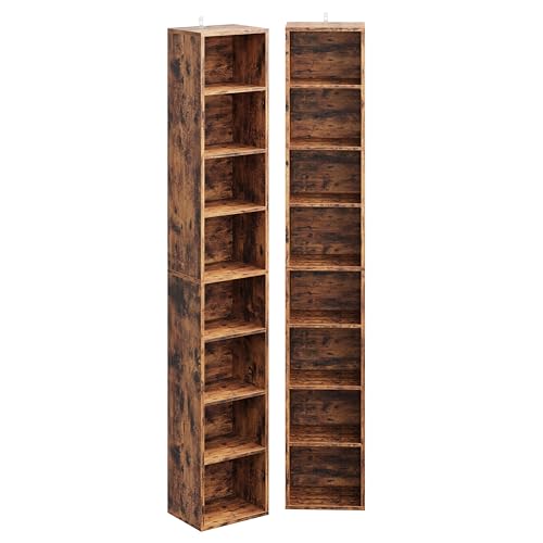IRONCK Tall Narrow Bookshelf 8 Tiers 71in Set of 2, Compact Corner Bookcase | 4 Adjustable Shelves. Compact Corner-fit Design for Living Room, Office or Bedroom. Each Shelf Supports 28 lbs. Easy Setup. - color: Vintage Brown