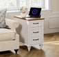 WAMPAT White End Table with Charging Station, Wood Side Table with 1 Drawer &1 Storage Cabinet, Mid Century Modern Nightstand with Power Outlets & USB Ports for Living Room, Bedroom - color: Off White