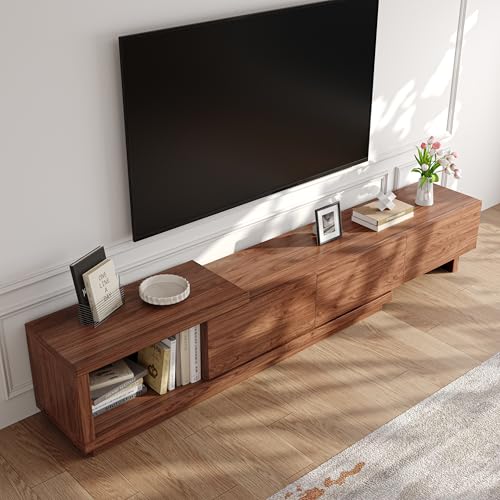 Extendable TV Stand for 65-100 Inch TVs, Modern Low Profile Entertainment Center & Media Console Collection for Living Room (Walnut, 68.5"-98.4") - size: 68.5"-98.4"