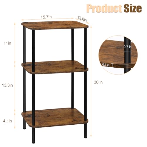 smusei Small End Table Stand 3 Tier Telephone Table Tall End Table 30 Inches High with Storage Shelves Bed Side Table Living Room Nightstand for Bedroom, Office, Sofa Couch, Rustic Brown - color: Brown
