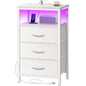 Huuger Night Stand with Charger Station and LED Lights, 3 Drawer Nightstand, Bed Side Table with Open Shelf, End Table, Tall Fabric Dresser for Bedroom, PU Leather, White - color: White, size: 11.8"D x 15.7"W x 27.6"H（3 Drawers）