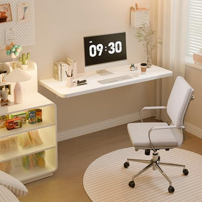 Dogsky 48" x 16" Floating Wall Desk, Fold Down Wall Table - 300 lbs Heavy Duty Solid Pine Wall Mount Folding Desk for Home Office, Laundry Room, Kitchen & Small Apartment, White - color: White, size: 48'' x 15.7'' x 8.3''
