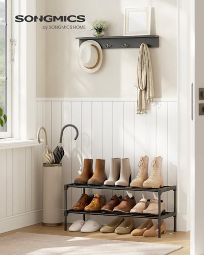 SONGMICS 2-Tier Shoe Rack for Closet, Compact Metal Shoe Organizer Shelf for Entryway, Bedroom, Small Spaces, Stackable, 11.8 x 24.5 x 12.2 Inches, Black ULSA122BH01 - size: 2 Tiers (24.5"W)