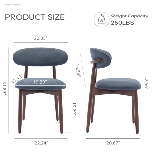 COLAMY Wooden Dining Chairs Set of 2, Modern Fabric Upholstered Dining Room Chair, Farmhouse Kitchen Side Chairs with Foot Pegs, Blue - color: Blue, size: Set of 2