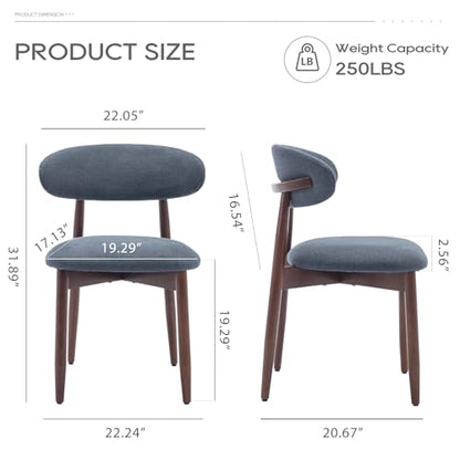COLAMY Wooden Dining Chairs Set of 2, Modern Fabric Upholstered Dining Room Chair, Farmhouse Kitchen Side Chairs with Foot Pegs, Blue - color: Blue, size: Set of 2