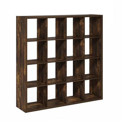 Furinno Cubicle 16-Cube Book Shelf, Extra Thick Frame Bookshelf, Amber Pine | 14.6" x 58" x 58", Reversible Bookcase with Open Back, for Living Room, Bedroom, Home Office - color: Amber Pine, size: 16-Cube,1.2In