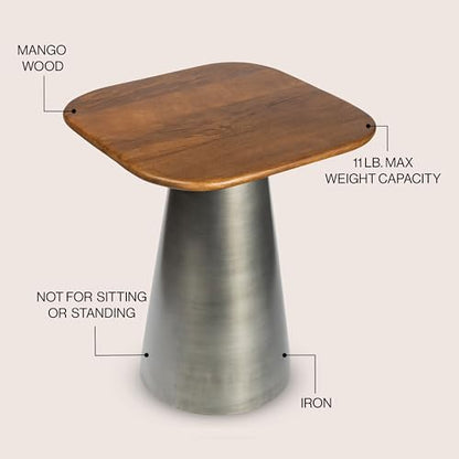 JONATHAN Y Skye Industrial Solid Mango Wood Square End Table with Tapered Metal Pedestal Base, 18" Accent Side Table or Nightstand for Living Room, Bedroom, Honey Wood/Oxidized Nickel END5000A - color: Honey Wood/Oxidized Nickel, style: Square Top