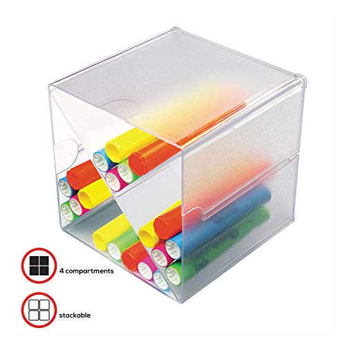 deflecto 350201 Desk Cube with "X" Dividers, Clear Plastic, 6 x 7-1/5 x 6