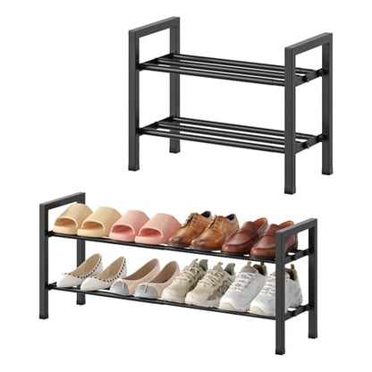 Roylvan 2-Tire 18"-33" Expandable Shoe Rack for Closet, Entryway, Dorm | Fits 4-8 Pairs Shoes, Adjustable Free Standing Shoe Shelf Storage, Shoes Organizer for Small Closet, Metal, Black - size: 2-Tire Black
