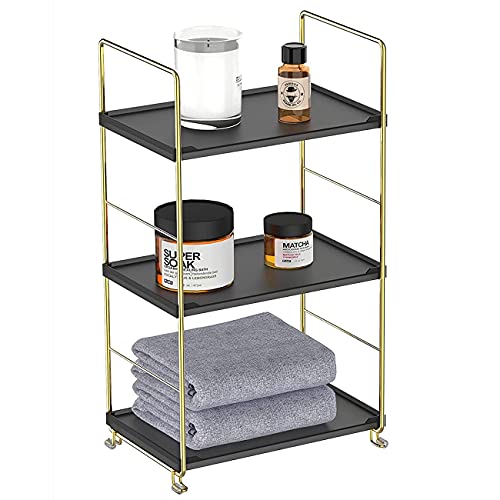 Freestanding Organizer Shelf, 3-Tier Bathroom Countertop Organizer, Makeup Organizer -Corner Storage Shelf, Kitchen Spice Rack,Standing Shelf for Bathroom, Bedroom, Kitchen (Black) - color: Golden&black