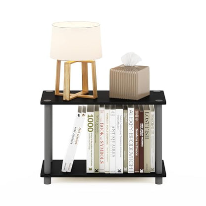 Furinno TURN-N-TUBE Side Table, 2-Tier Modern Rectangle End Table with Open Shelf, Night Stand, Bedside Table, Toolless Assembly, for Living Room, Bedroom, Black - color: Black/Grey, size: 1-Pack