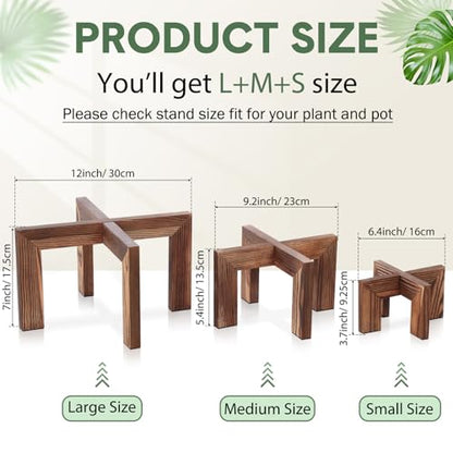 Pinkunn 3 Pcs Wood Plant Stand Indoor Plant Stand for 3-12 Inch Pots Mid-century Modern Plants Stool Plants Pot Holder Home Decor for Balcony Living Room Office Courtyard Detachable(Classic Style) - style: Classic Style