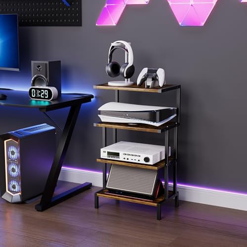 Aquzee Game Console Stands, 4-Tier AV Media Shelf, Stereo Stand, Wood Gaming Entertainment Center Rack for Audio Video Games DVD Player Organizer Storage Shelves fit Small Space - color: Brown, size: Regular model (standard)