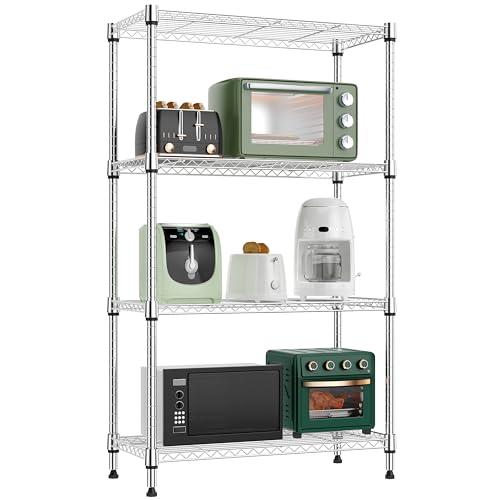 M MZG 1000 lbs 4 Tier Shelf Metal Storage Shelves Wire Rack Closet Organizers for Garage Kitchen Bathroom Laundry Chrome 11.8" D x 25.6" W x 45.5" H - color: Chrome, size: 4 tier, 11.8" D x 25.6" W x 45.5" H