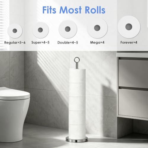TACGEA Toilet Paper Holder Stand(with Reserve Function), Free-Standing Spare Rolls Storage Holder, Stainless Steel - color: Silver (With Top Ring)