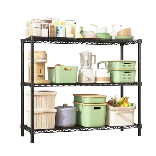 45" W x 20" D x 47" H Heavy Duty Wire Shelving Unit, 3-Tier Utility Storage Rack 1200 lbs Capacity, Adjustable Garage Shelves for Kitchen Garage Pantry, Easy Assembly - color: Black, size: 45" L x 20" W x 47" H