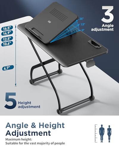 SAIJI Metal Small Laptop Desk Standing Converter Adjustable Desk Riser | 23" Height & Angle Adjustable Laptop Desk for Table, Sit-Stand Workstation, Table Extender for Desk