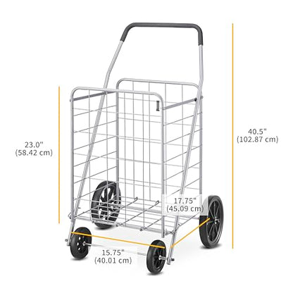 Whitmor Deluxe Utility Foldable Shopping Cart with Wheels, 100 Lb Capacity, Heavy Duty Grocery Cart with Steel Frame, Foam Handle, Rolling Folding Utility Trolley for Grocery, Laundry, Travel, Gray - size: 15.75"L x 17.75"W x 40.5"H, Gray