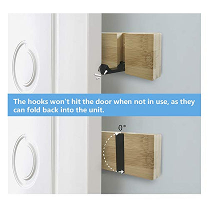JSVER Wooden Coat Hooks Coat Rack Wall Mounted, Modern Coat Rack, Space-Saving Coat Hook with 4 Standard Retractable Hooks Hat Coat Hook for Entryway, Hallway, Bathroom, Living Room, Bedroom - size: 15.8 Inch 4 Hooks