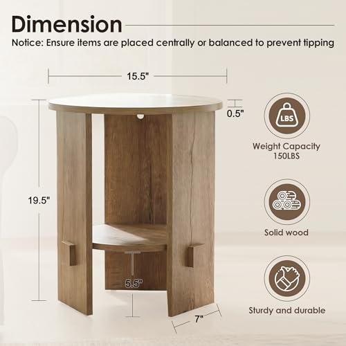 Round End Table with 2-Tier Storage Set of 2, 15.5” Small Side Table for Living Room, Modern Nightstand with Open Shelf, Compact Accent Table for Bedroom, Sofa Side, (Natural) - color: Natural