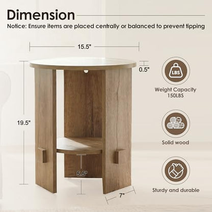 Round End Table with 2-Tier Storage Set of 2, 15.5” Small Side Table for Living Room, Modern Nightstand with Open Shelf, Compact Accent Table for Bedroom, Sofa Side, (Natural) - color: Natural