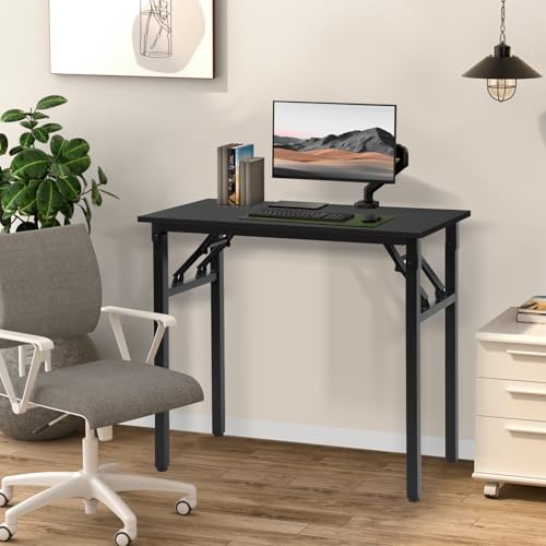 Panana Small Foldable Computer Desk, 31.5 inch Folding Home Office Desk for Small Spaces, Modern Simple Style for Home, Office, Study, Writing, No Assembly Required (Black, 31.5" x 15.7") - color: Black