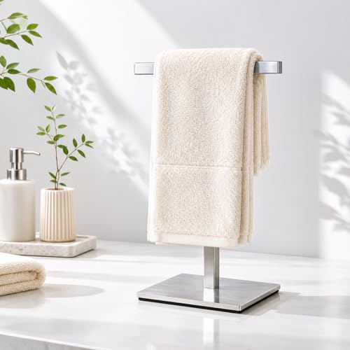 Bathroom Hand Towel Holder Stand，T-Shape Hand Towel Holder Stand SUS304 Stainless Steel for Bathroom，Kitchen or Vanity Countertop - color: Square Silver