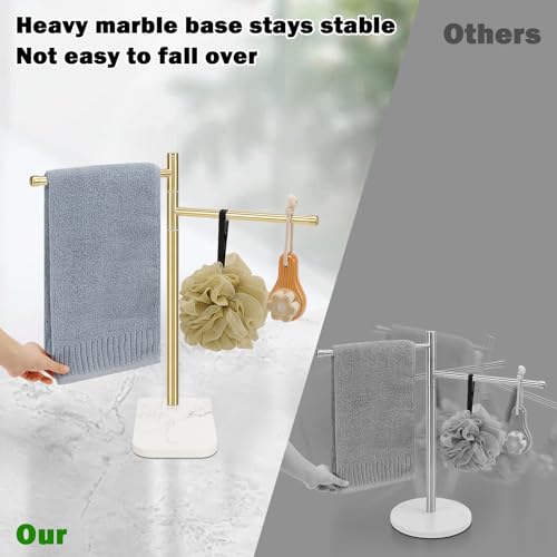 Standing Hand Towel Holder, Hand Towel Stand with Marble Base, 304 Stainless Steel Towel Rack with 2 Swivel Arm, Countertop Stand Towel Ring Towel Bar for Bathroom (Gold) - color: Gold