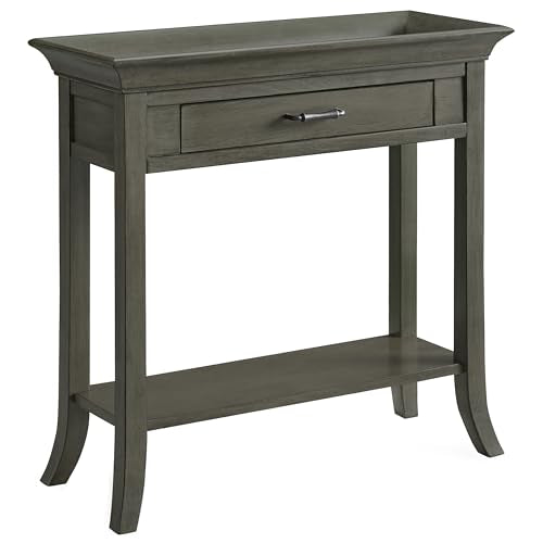 Topol Tray Edge Solid Wood Console Table with Drawer and Shelf, Smoke Gray Wash, Perfect for Entryways, Hallways, and Living Rooms – Leick Home, 10127-GR - color: Smoke Gray