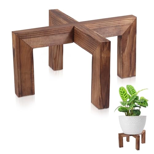 Vigordream Plant Stand, Indoor/Outdoor Wood Plant Holder, Single Flower Pot Stand, Sturdy Planter Stands(Walnut, Fit 5-12 Inch Pots) - size: Fit 5-12inch pots