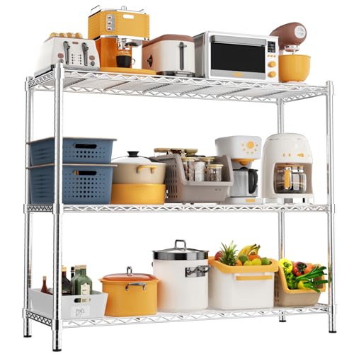 Storage Shelves, 48" L x 20" W x 47" H Heavy Duty Garage Wire Shelving Unit Loads 1200LBS, 3-Tier Adjustable Metal Industrial Utility Shelf Rack for Kitchen, Laundry Room, Basement - color: Chrome, size: 48" L x 20" W x 47" H