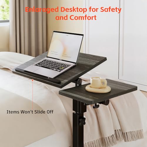 Furist Overbed Table with Wheels Adjustable Height, Mobile Standing Stand Up Rolling Laptop PC Desks with Tilting Top Height Tray Side Computer Workstation for Bedroom on Hospital Home Use, Black - color: Black