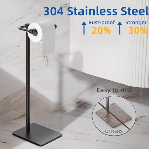 RUACQ Bathroom Toilet Paper Holder Stand, Oil Rubbed Bronze | Dual-Post Pivoting Free Standing Toilet Roll Holder with Weighted Base, Anti-drop Design 304 Stainless Steel Tissue Stand - color: Oil Rubbed Bronze, size: Free Standing