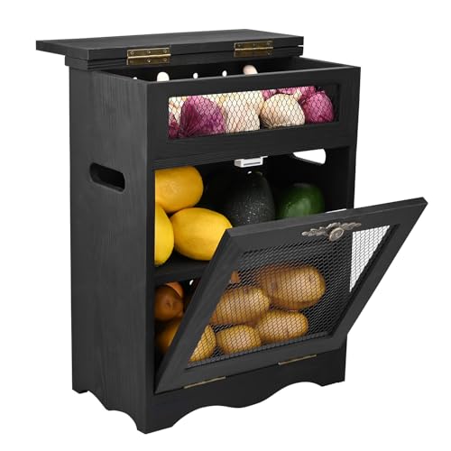 Ikee Design 360Degree Rotating Pencil Pen Stationery Supply Holder Storage | Pine wood countertop cabinet with removable shelf stores bread, potatoes, onions and pantry essentials; fully assembled. - color: Black, 2 Door