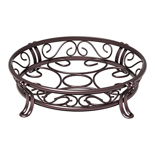 Yimobra Metal Plant Stand for Outdoor Indoor, Heavy Duty Flower Pots Holder Rustproof Wrought Iron Planter Stands Garden Round Supports Rack for Planter 9.5 Inches, Bronze Brown