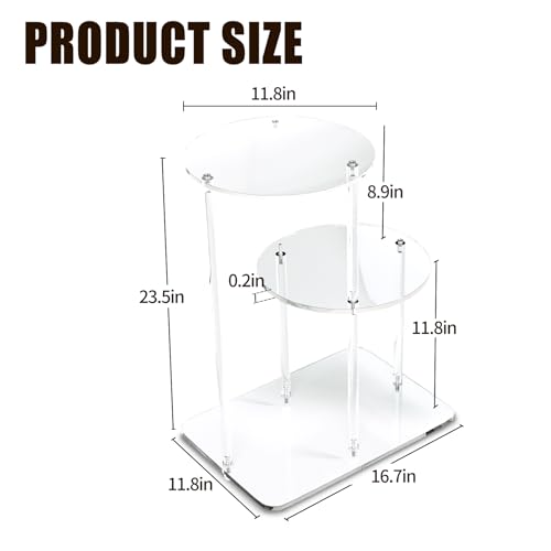 Clear Acrylic 3-Tier Round Side Table, Modern Step End Table Nightstand or Plant Stand for Living Room, Bedroom, or Entryway, 16.7" L x 11.8" W x 22.8" H (Round)