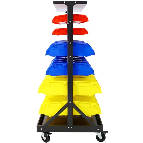 6-Tier Dual-Sided Rolling Bin Rack, Heavy Duty Steel Organizer Shelf with Locking Casters & 60 Bins, 350 lbs Capacity for Garage, Workshop & Hardware Tools (6-Tiers) - size: 6-Tiers