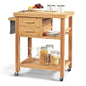 Bamboo Kitchen Island on Wheels, Lockable Rolling Kitchen Cart with 2 Storage Drawers & Open Shelf, Wood Utility Butcher Block Island with Towel Rack