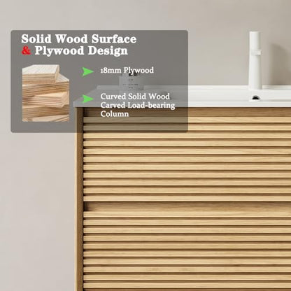24" Floating Bathroom Vanity with Sink, Wall Mounted Modern Bathroom Cabinet with 2 Soft Close Drawers, Oak & Plywood, Pre-Assembled with Integrated Ceramic Basin – Sedona, Light Oak - color: Light Oak, size: 24 Inch