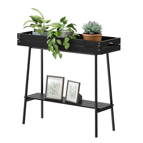 BAMBANG Bamboo Plant Stand Indoor, 2 Tier Small Plant Table, Tall Plant Stand for Indoor Plants, Window Sill Plant Shelf, Flower Pot Holder Plant Bench Plant Rack for Living Room Outdoor, Black - color: Black