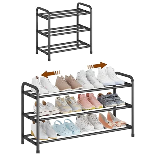3 Tier Expandable Shoe Rack Metal Shoe Stand Shelf Storage for Entryway Closet Doorway, Black - size: 3 Tier
