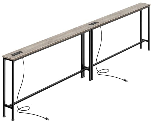 SUPERJARE 110.2 Inch Sofa Table with Power Outlets and USB-C Ports, 5.9 Inch Narrow Console Tables, Entryway Hallway Couch Tables with Storage, Behind Sofa, Small Spaces, Living Room, Oak - color: Oak, size: 5.9''D x 110.2''W x 29.7''H