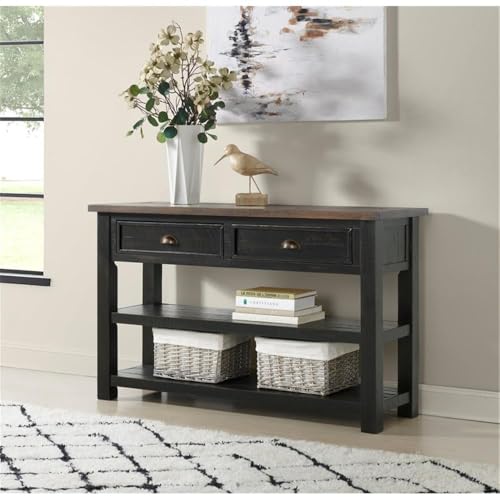 Martin Svensson Home Solid Wood Sofa Console Table, Black with Brown Top - color: Black With Brown Top