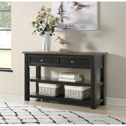 Martin Svensson Home Solid Wood Sofa Console Table, Black with Brown Top - color: Black With Brown Top