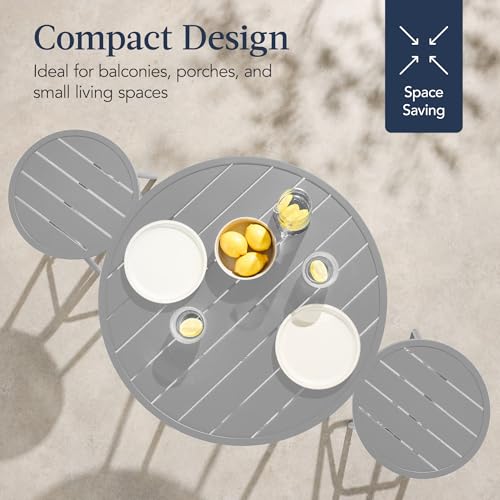 Best Choice Products 3-Piece Patio Dining Set, Bar Height, Outdoor Bistro Set, Outdoor Round Bar Table w/ 2 Bar Stools, Steel - Gray - color: Grey
