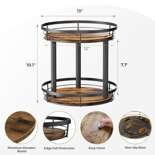 LAMU 12'' Wood Lazy Susan Spice Rack Organizer, 2 Tier Spice Organization for Cabinet, Countertop, Kitchen, Table Top, Pantry, Condiment and Seasoning Rack Organizer - size: 2 Tier 12 in