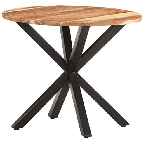 Industrial Solid Acacia Wood Side Table 26.8x26.8x22 Inches with Powder Coated Iron Legs, End Table for Living Room - color: Solid Acacia Wood