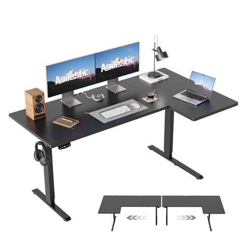 Agilestic 55 Inch Reversible L Shaped Standing Desk, Electric Height Adjustable Desk with Memory Preset, Sit Stand Up Computer Workstation for Home Office, Splice Board, Black - color: Black, size: 55 x 28 Inch