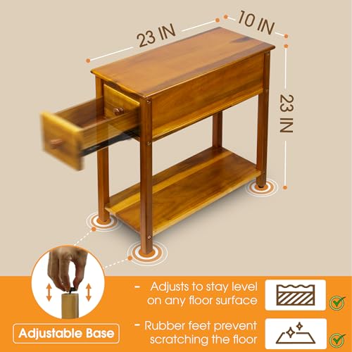 ENKEZI Narrow End Table with Drawer and Shelf – Slim Side Table for Small Spaces, Nightstand for Bedroom or Living Room, Small Bedside Table (Top Drawer) - style: Top Drawer